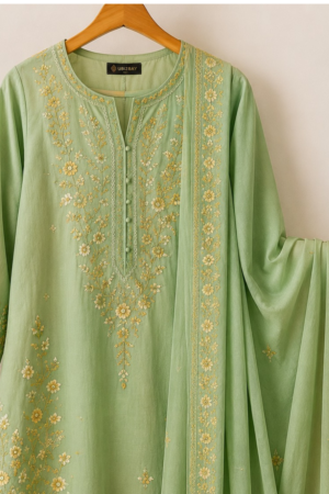 Mint Green Embroidered Kurti Set