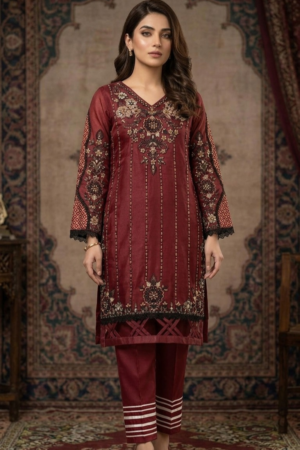 Lavender Embroidered Kurti Set