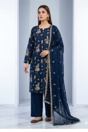 Midnight Blue Embroidered 3-Piece Suit