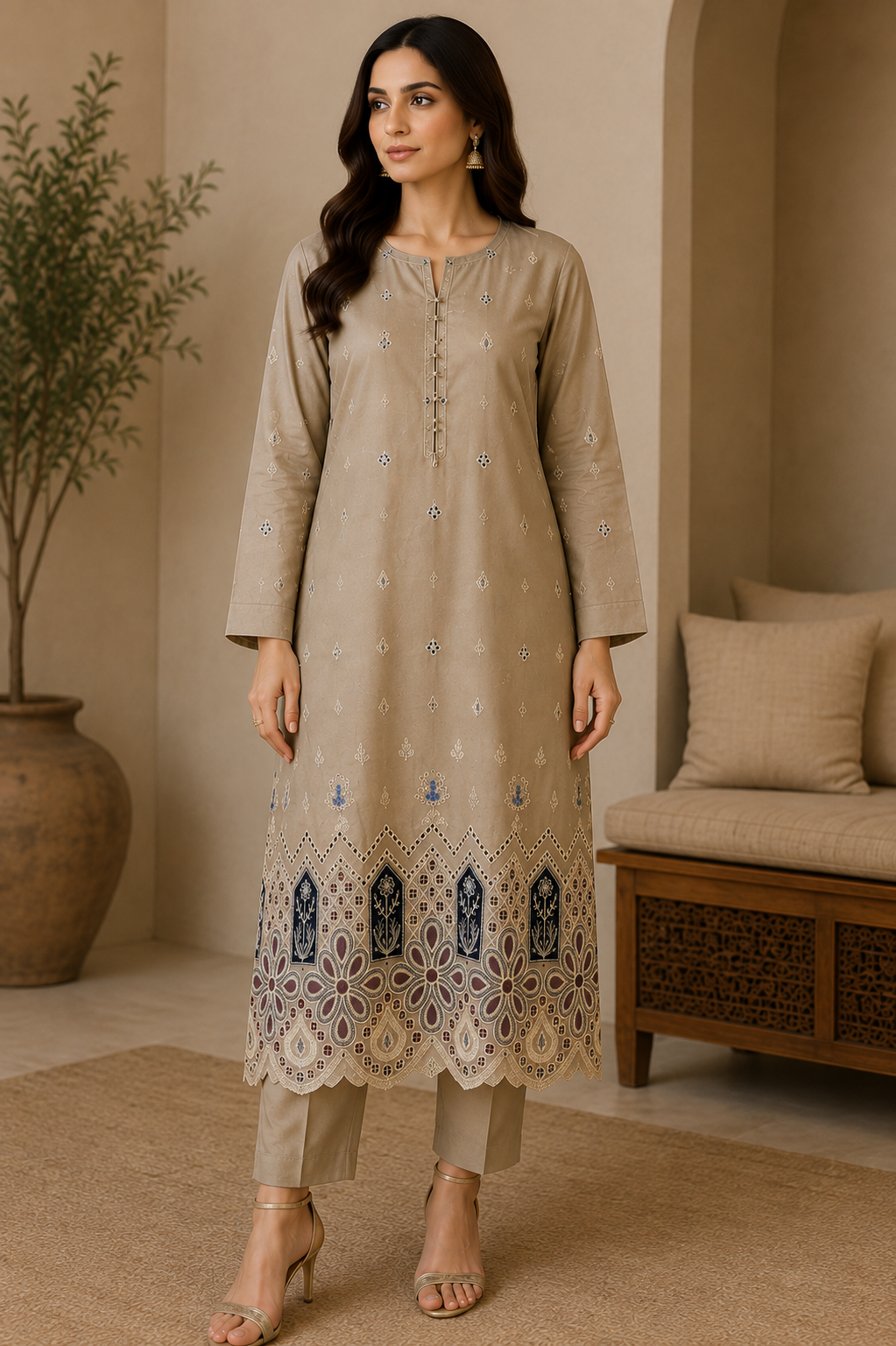 Elegant Embroidered 2-Piece Suit