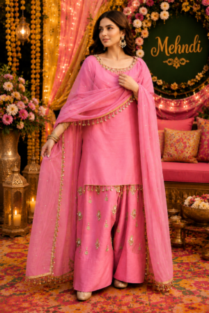 Elegant Pink Mehndi 3-Piece Dress