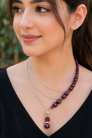 Elegant Burgundy Pearl Layered Necklace