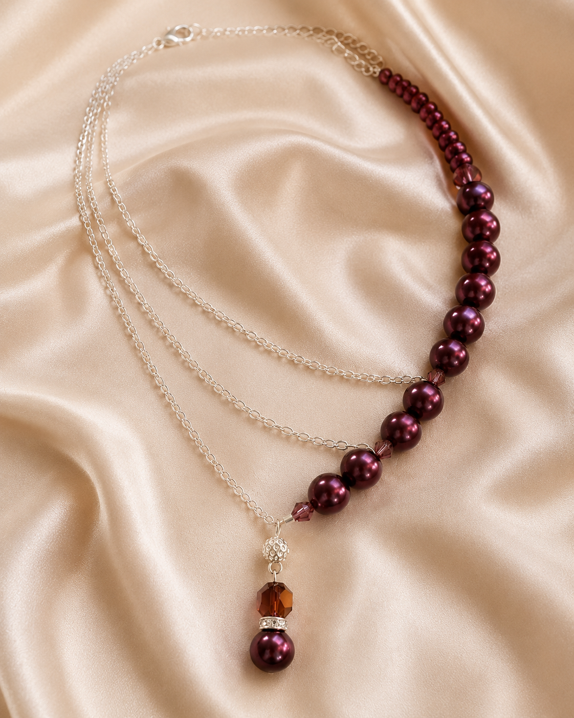Elegant Burgundy Pearl Layered Necklace - Image 3