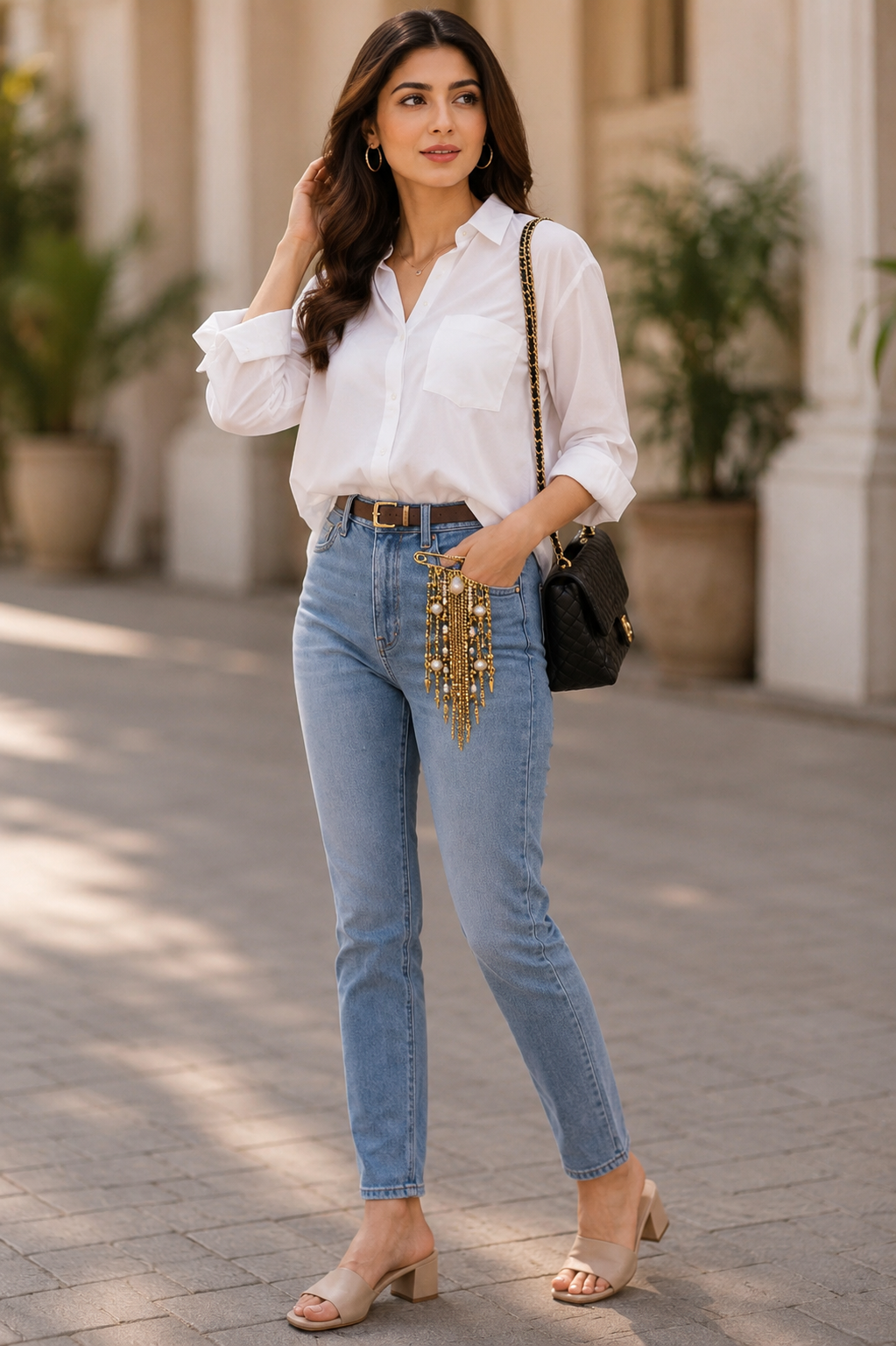 Elegant Gold Pearl Chain Brooch – Jeans & Bag Charm - Image 3