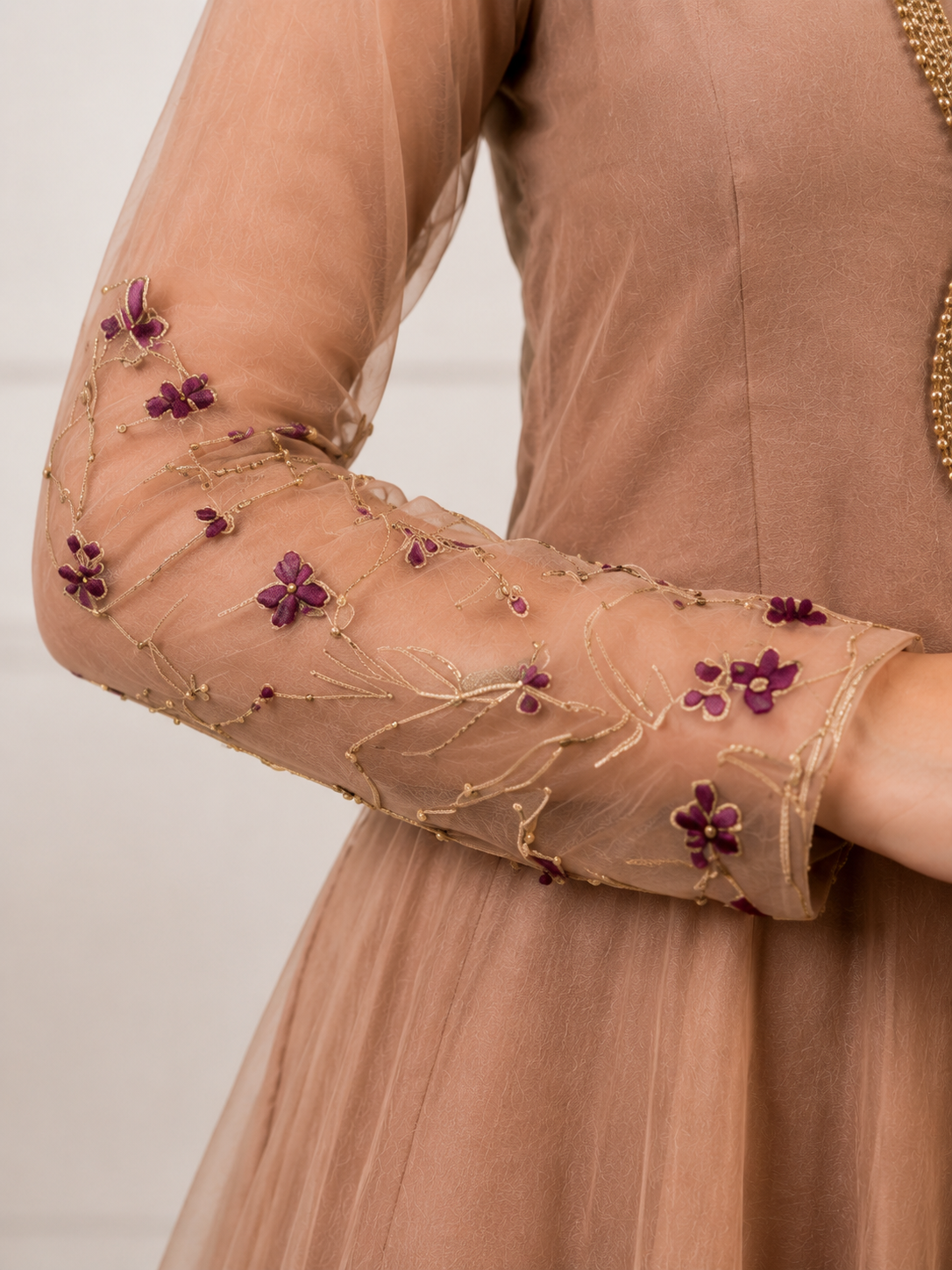 Elegant Peach Embroidered Anarkali Suit with Floral Dupatta - Image 4
