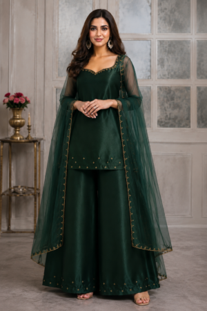 Elegant Emerald Green 3-Piece Dress