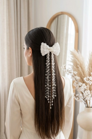 Elegant Pearl Lace Bow Hair Accessory