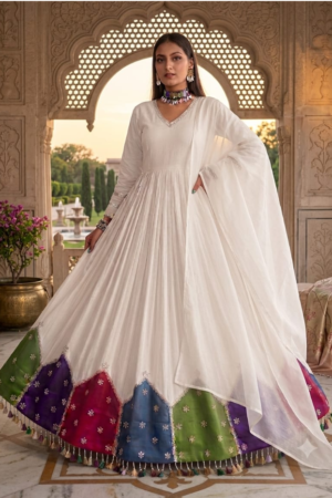 Elegant Ivory Anarkali 3-Piece Dress